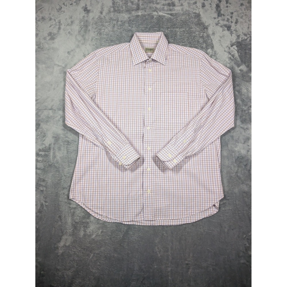 Gitman Bros Shirt Mens Large White Blue Plaid Made USA Button Front Dress